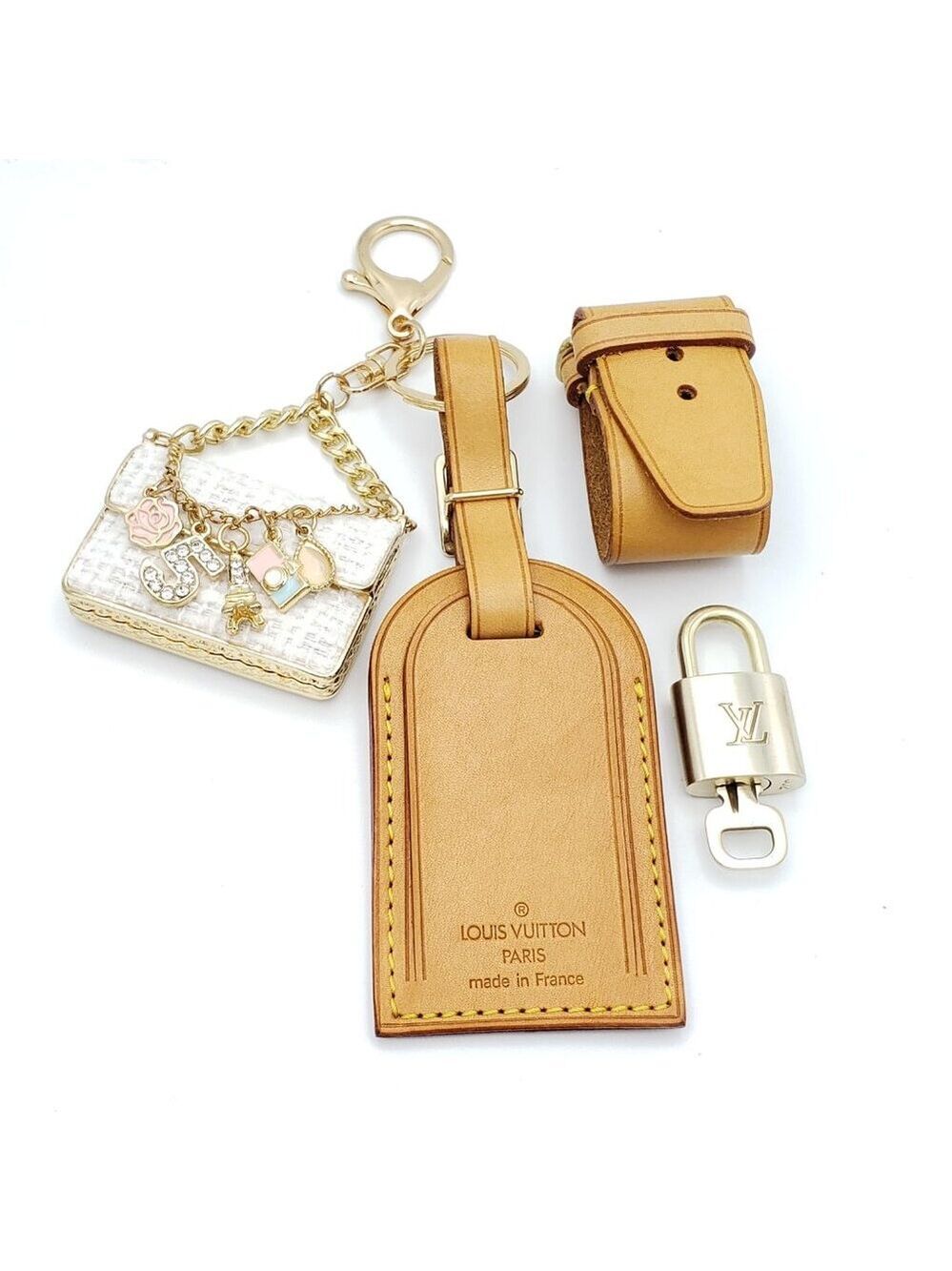 Authentic Louis Vuitton Luggage Nametag and Gold Padlock with Unbranded Keycharm - Picture 1 of 8